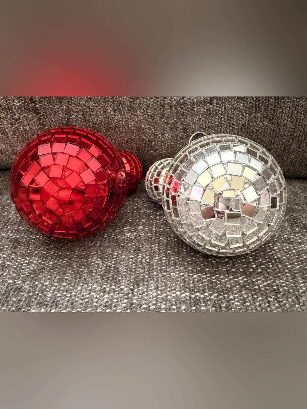 RARE DISNEY Holiday Mirrored Disco Mickey Ornaments - Red and Silver - 4”